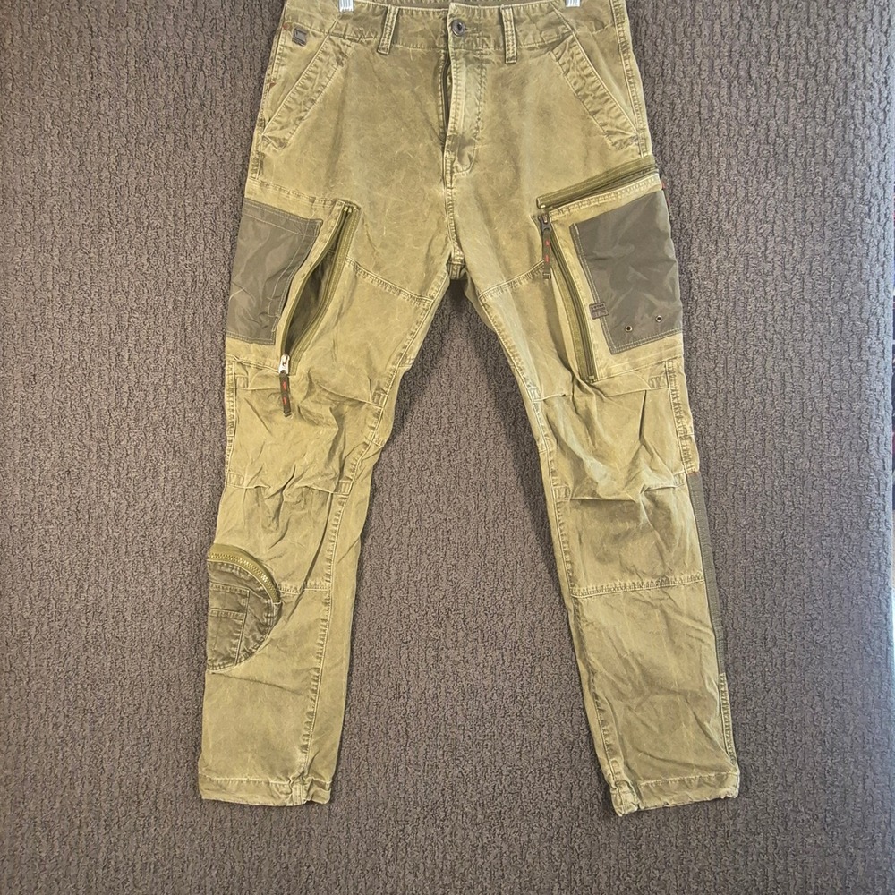 G-Star RAW Arris Mens 33x32 Green Utility Cargo Pants Zip Pockets Moto Gorpcore